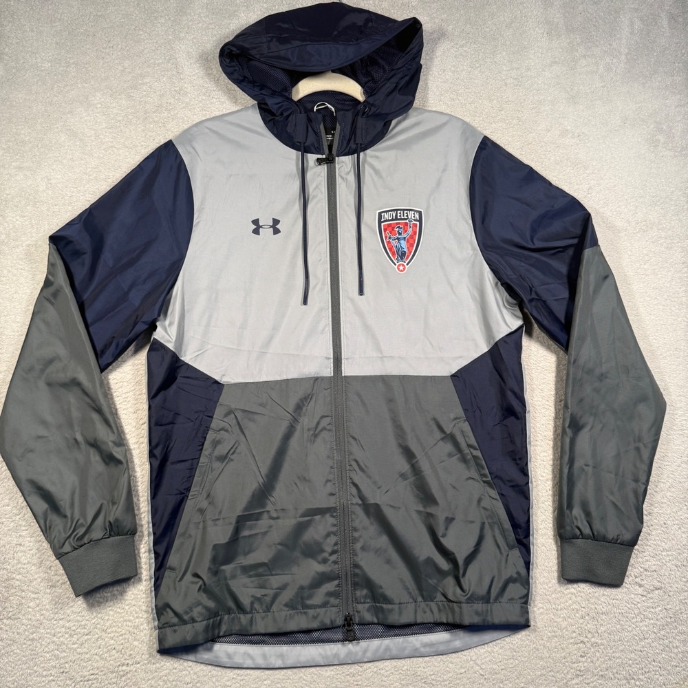 Under Armour Windbreaker Mens Small Gray Blue Indy Eleven Soccer Jacket NWOT‎